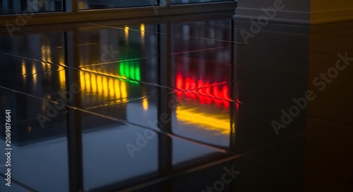 Traffic lights through window.