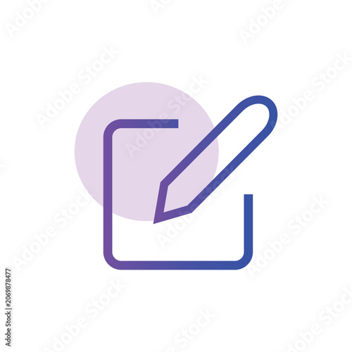 Minimalist graphic icon representing writing and editing a document with a pencil