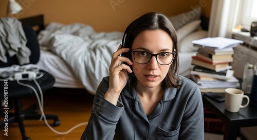 Woman talking on phone.