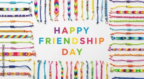Border Frame of Woven Friendship Bracelets with Colorful Text