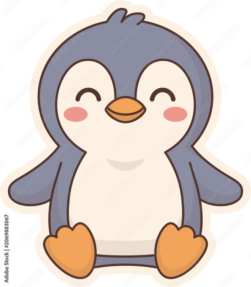 Fototapeta premium Cute Cartoon Penguin is sitting Illustration vector shape
