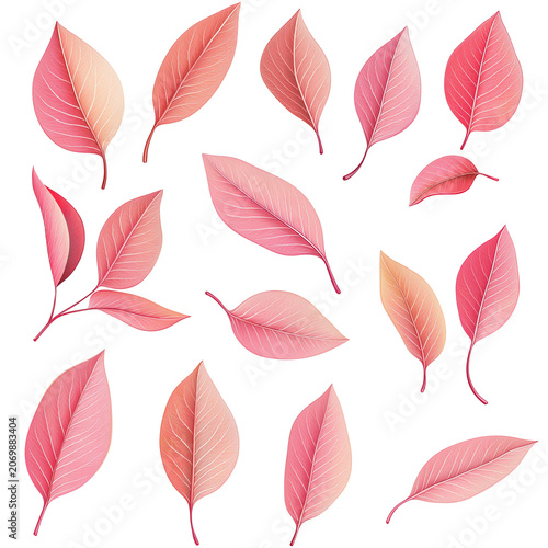 Delicate Pink Leaves in Various Stages of Fall
