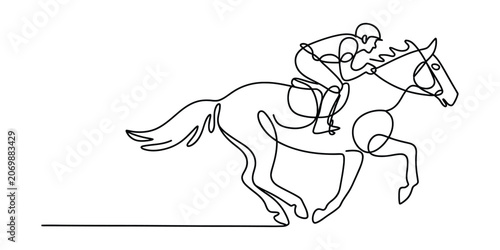 Konstfotografi Continuous line drawing of a jockey riding a fast horse
