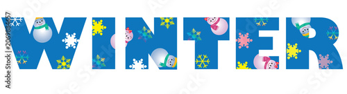 雪の結晶と雪だるまとウインターのタイポグラフィ
