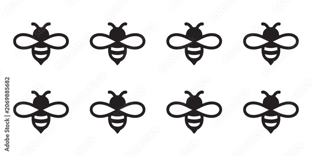 Fototapeta premium Minimalist Bee Icon Set in Black and White