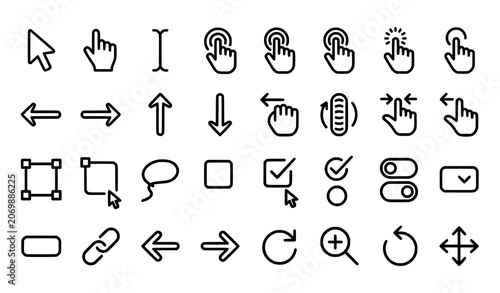 Fotografia Modern User Interaction Outline Icons Collection with Cursor Click and Touch Int