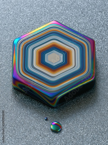 Iridescent Multi-Colored Hexagonal Honeycomb Pattern: Textured Modern Geometric Design with Vibrant Smooth Reflective Shine Background
