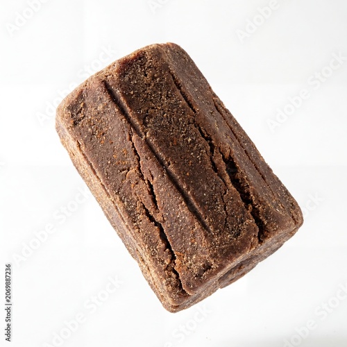 Traditional mexican chocolate block with cinnamon floating in zero gravity space. Copy space for text banner layout.