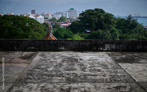 Urban Skyline Viewed from Rooftop Terrace