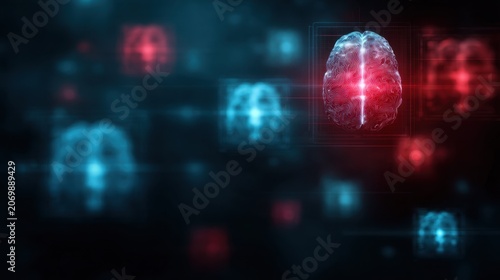 Abstract Digital Brain Concept Representing Intelligence, Neurotechnology, Future Science, and Artificial Intelligence in a Dark Background with Colorful Lights