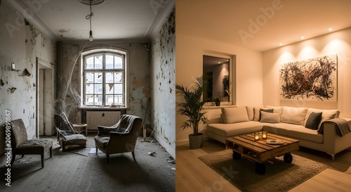 Before and After: Room Renovation Concept, Abandoned to Modern