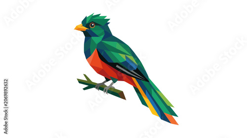 Obraz na plátně Geometric resplendent quetzal bird sitting on a branch