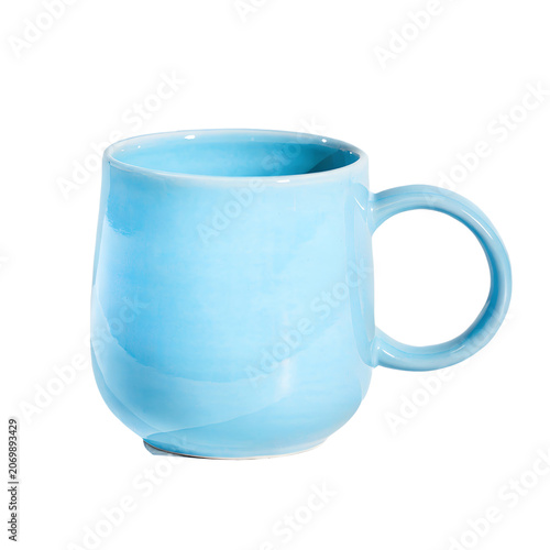 Blue Ceramic Coffee Mug Isolated on Transparent Background.