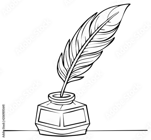 Classic Quill Pen and Inkwell Illustration Symbolizing Writing and Creativity