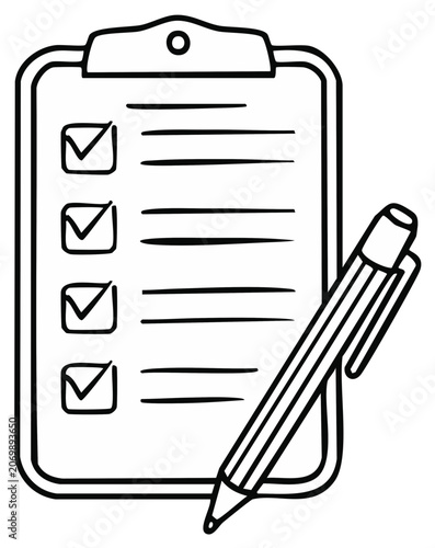 Checklist on Clipboard with Pen Task Completion and Planning Outline Illustration