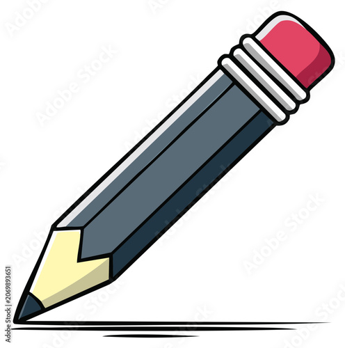 Cartoon Graphite Pencil with Pink Eraser Drawing a Line, Illustration