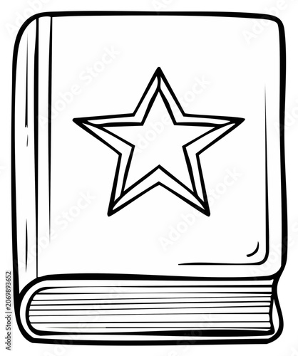 Closed Book with Star Icon Doodle Style Drawing Black and White Sketch Book Illustration Education Story