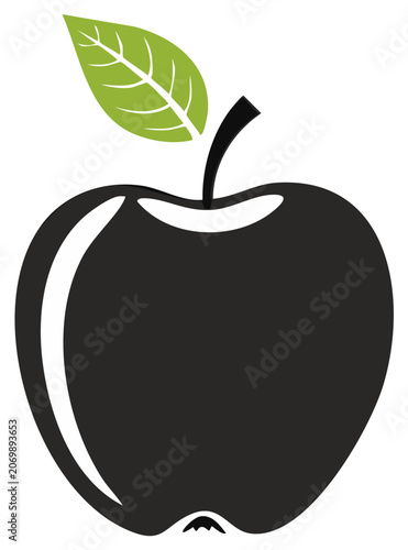 Stylized apple icon for health and nutrition promotion featuring a simplified form and vibrant leaf