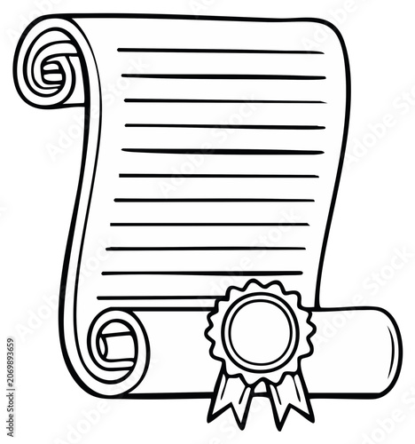 Rolled Document with Seal Represents Achievement and Authority with Clean Outline