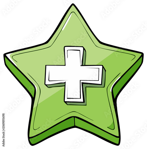 Green Star Shape with White Plus Symbol Illustration for Healthcare and Medical Concepts