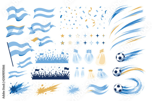 Cuadro en lienzo Argentinian soccer celebration elements including wavy flags confetti and dynami