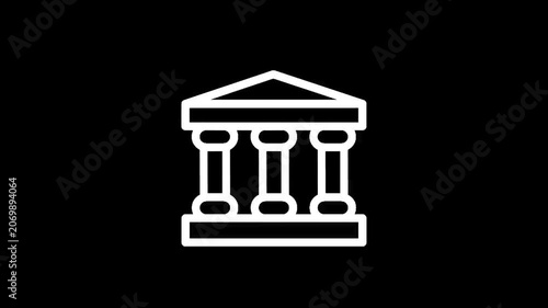 Simple white outline of a classical building with columns on a black background