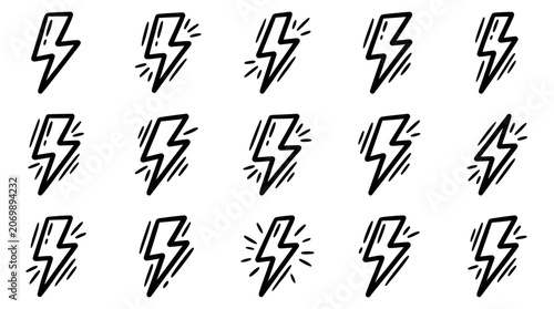 Quadro em tela Collection of Hand Drawn Lightning Bolt Icons.