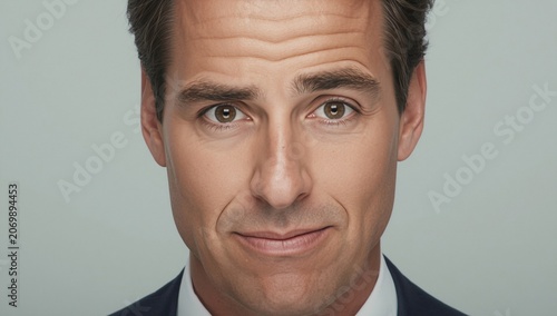 Portrait of a confident businessman wearing a suit with a neutral expression against a soft background