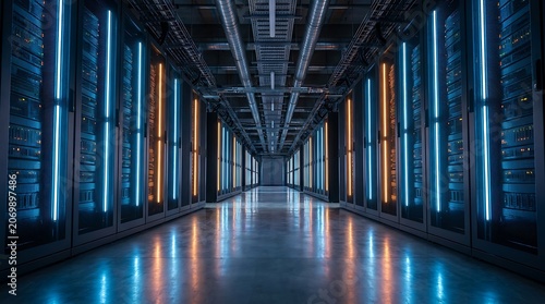 Server room interior with rows of racks and cooling systems data center technology