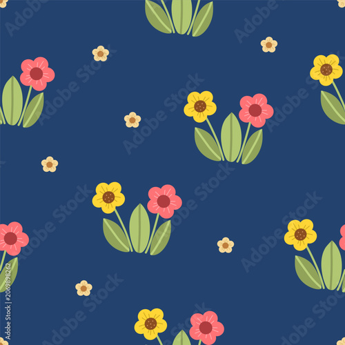 Seamless Pattern of Pink and Yellow Flowers