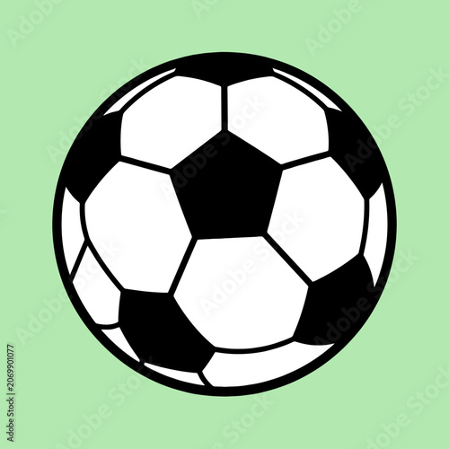 A classic black and white soccer ball on a light green background