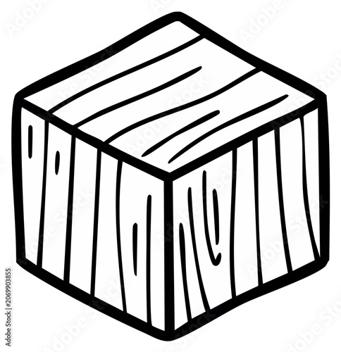 Isometric view of a stylized wooden cube with wood grain texture