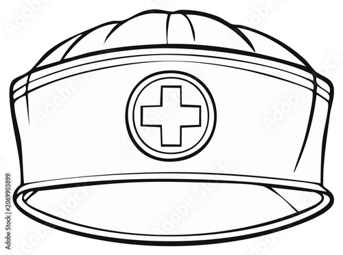 Nurse's Cap with Red Cross Symbol - Outline Drawing