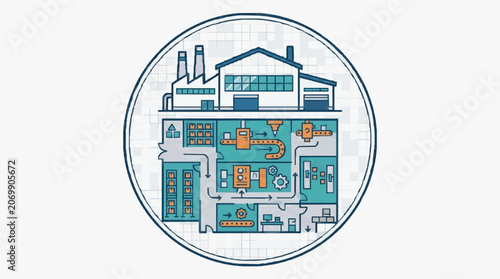 Industrial Factory Blueprint Layout.