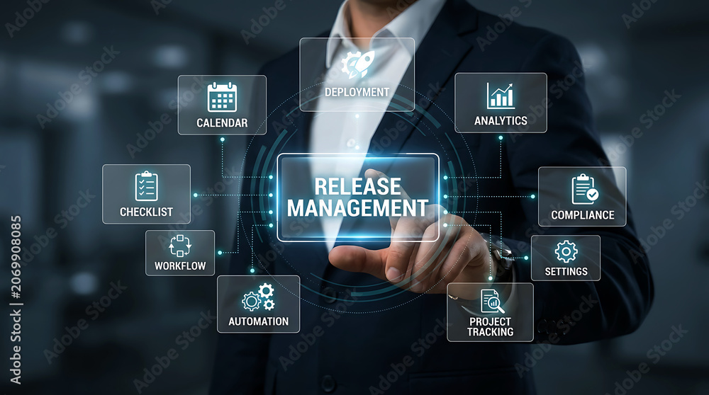 Obraz premium Release Management Digital Workflow Software Deployment Security Process