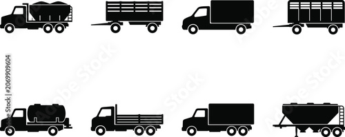 Photos Commercial Truck and Trailer Silhouette Set for Transportation and Logistics
