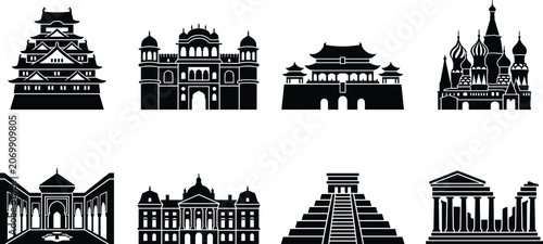 World Landmark Silhouette Collection with Historic Architecture and Cultural Monuments