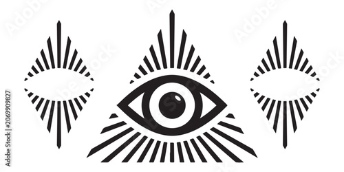 Canvas-taulu Minimalist black and white vector illustration of the all seeing eye inside a triangle