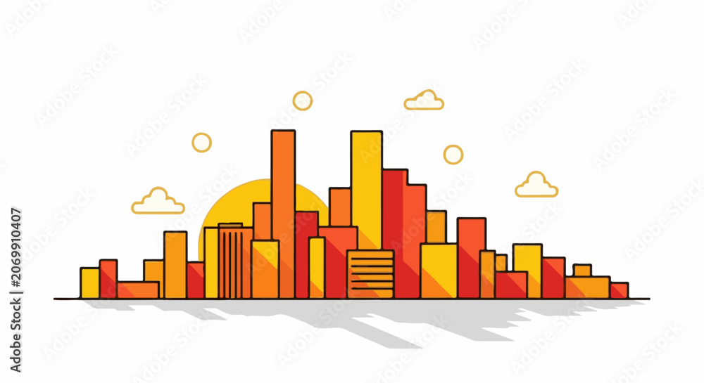 Fototapeta premium Colorful cityscape with abstract buildings