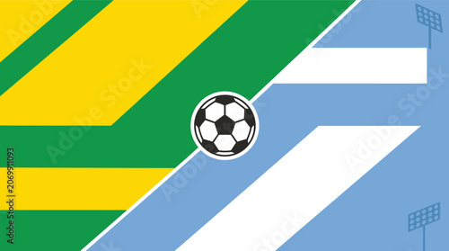 Cuadro en lienzo A soccer ball graphic with diagonal stripes representing the flags of Argentina and Brazil