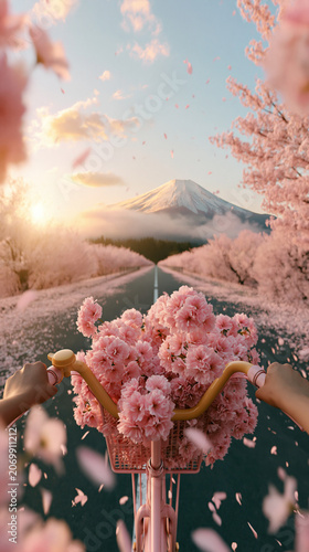 Hand Holding Pink Bouquet at Mountain Sunrise