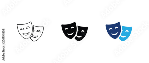 Foto Theater mask icon, comedy drama entertainment broadway stage performance set