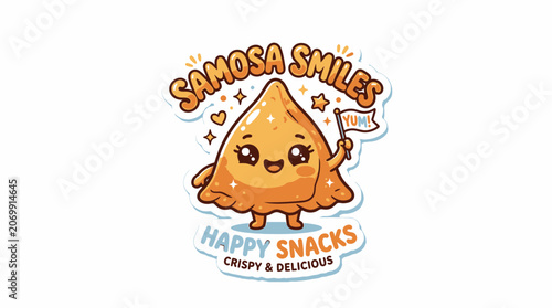 Happy samosa snack sticker with cute mascot face