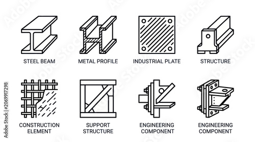 Schilderij op canvas Metal engineering components and structural construction icons