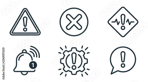 Alert and warning notification icon set for interface design