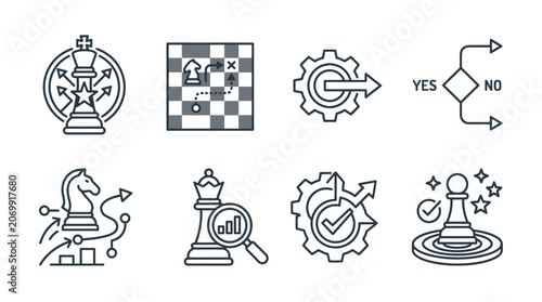 Strategic business planning and tactical decision icons
