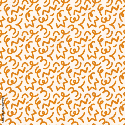Hand Drawn Orange Abstract Squiggle Pattern