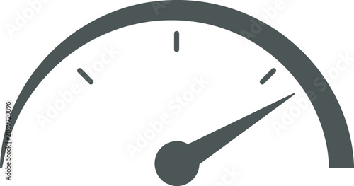 A simple gray semicircle gauge with a needle pointing to the right isolated on transparent background