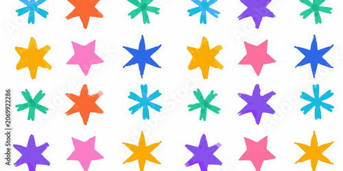Colorful Brush Stroke Stars On White Background Repeating Pattern
