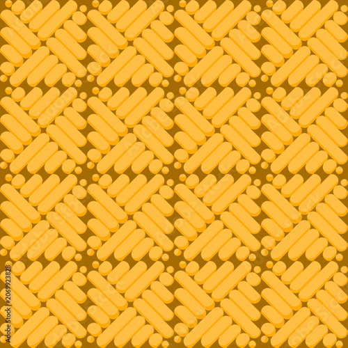 Seamless Yellow Geometric Woven Pattern with Rounded Stripes and Abstract Interlocking Decorative Design